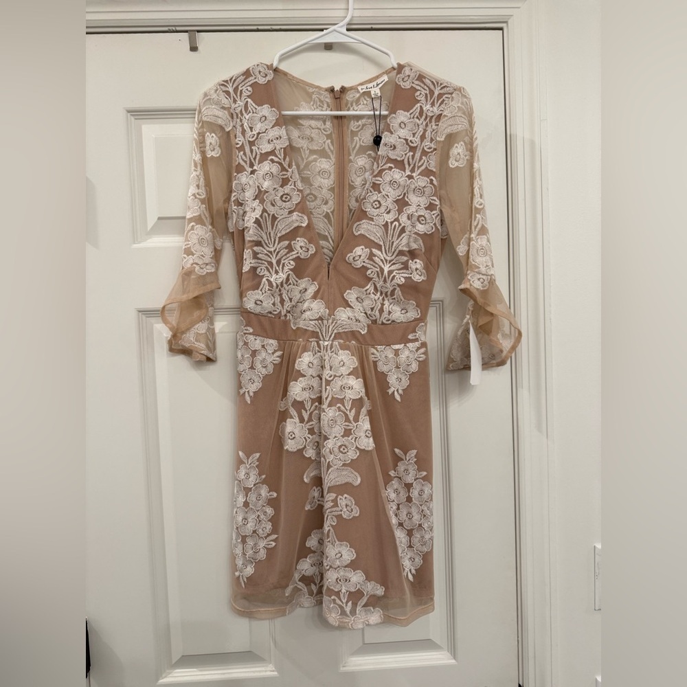 NWT For Love & Lemons Free People Temecula Mini Dress Ivory Tan Small - Picture 6 of 11
